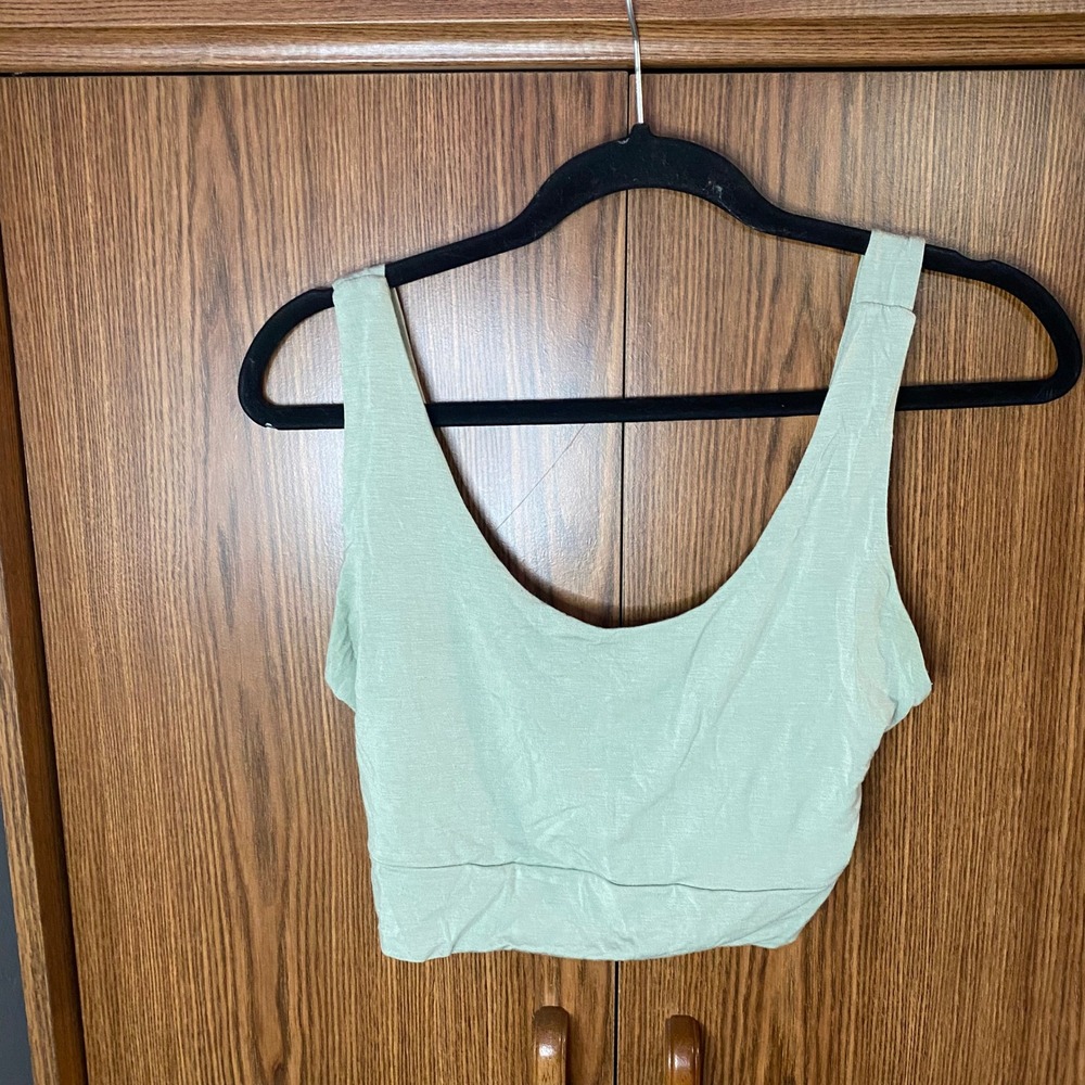 Final Touch Crop Top Womens Small Sage Green Twisted Open Back Scoop Neck Knit